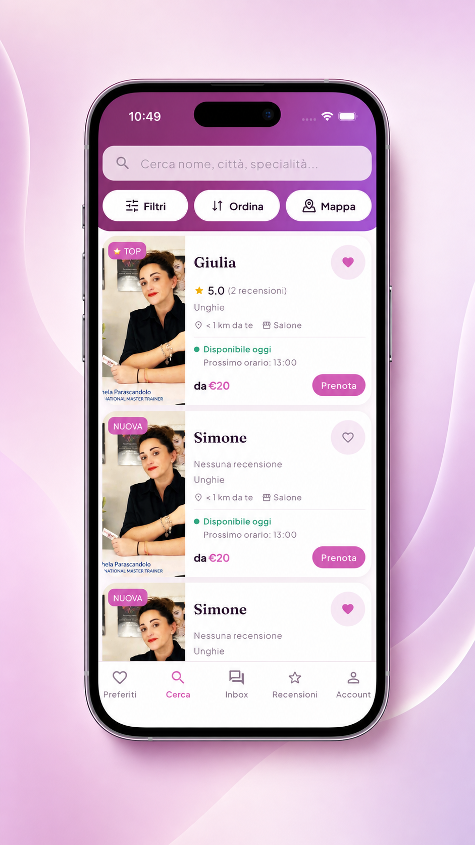 Schermata NaiLash con chat e appuntamento confermato