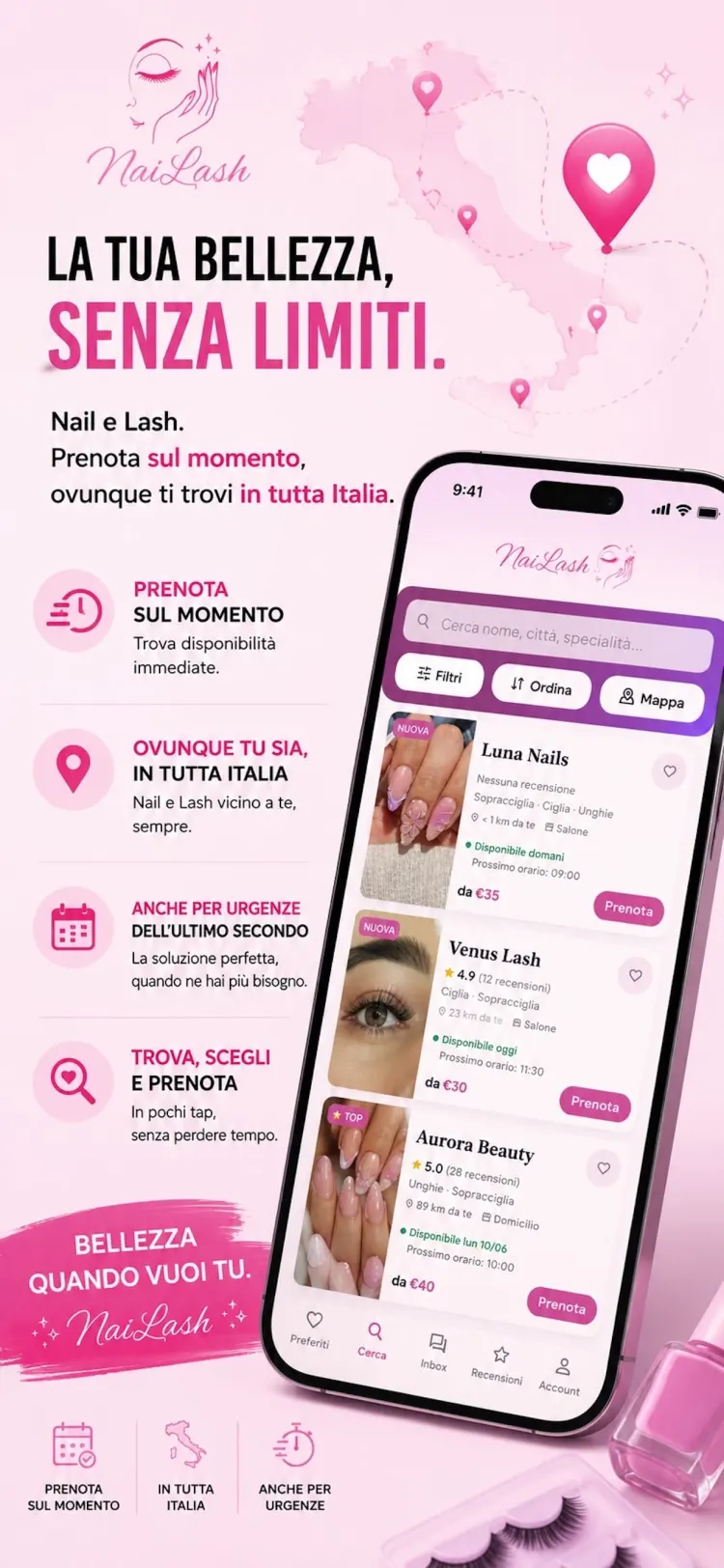 NaiLash: cerca professioniste beauty e prenota sul momento